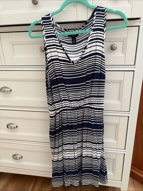 GAP Factory Navy and White Striped Sleeveless Midi Dress